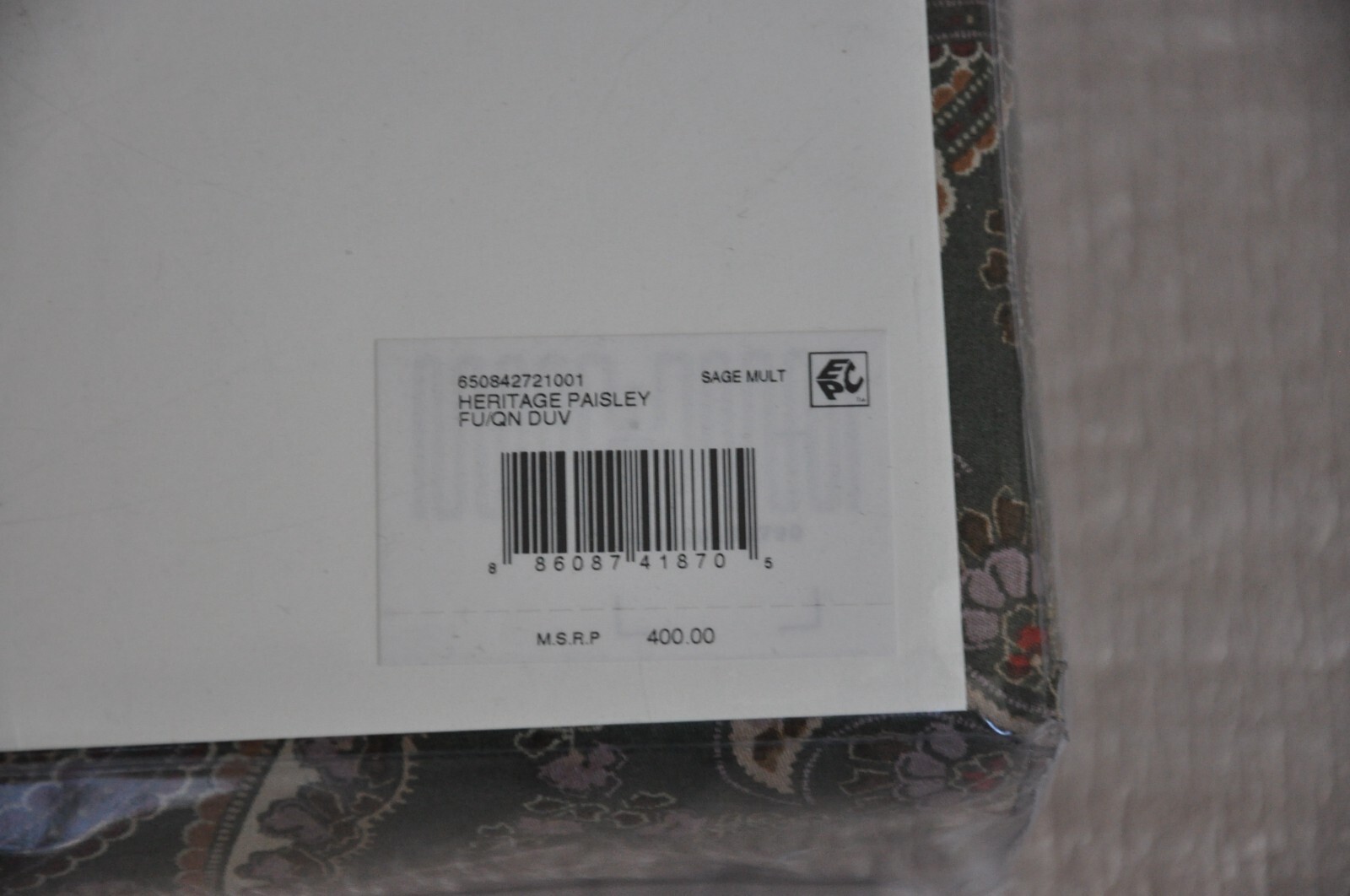 RALPH LAUREN FULL/QUEEN DUVET COVER HERITAGE PAISLEY SAGE MULTI ***NEW*** B881