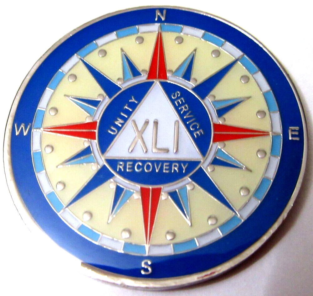 Alcoholics Anonymous medallion year 41 Compass AA Sober Chip token
