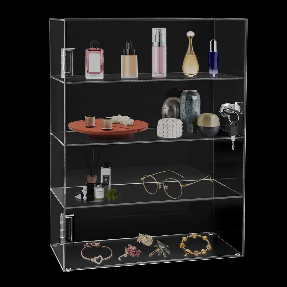 4-Layer Clear Acrylic Countertop Display Case Locking Cabinet Show Box Case