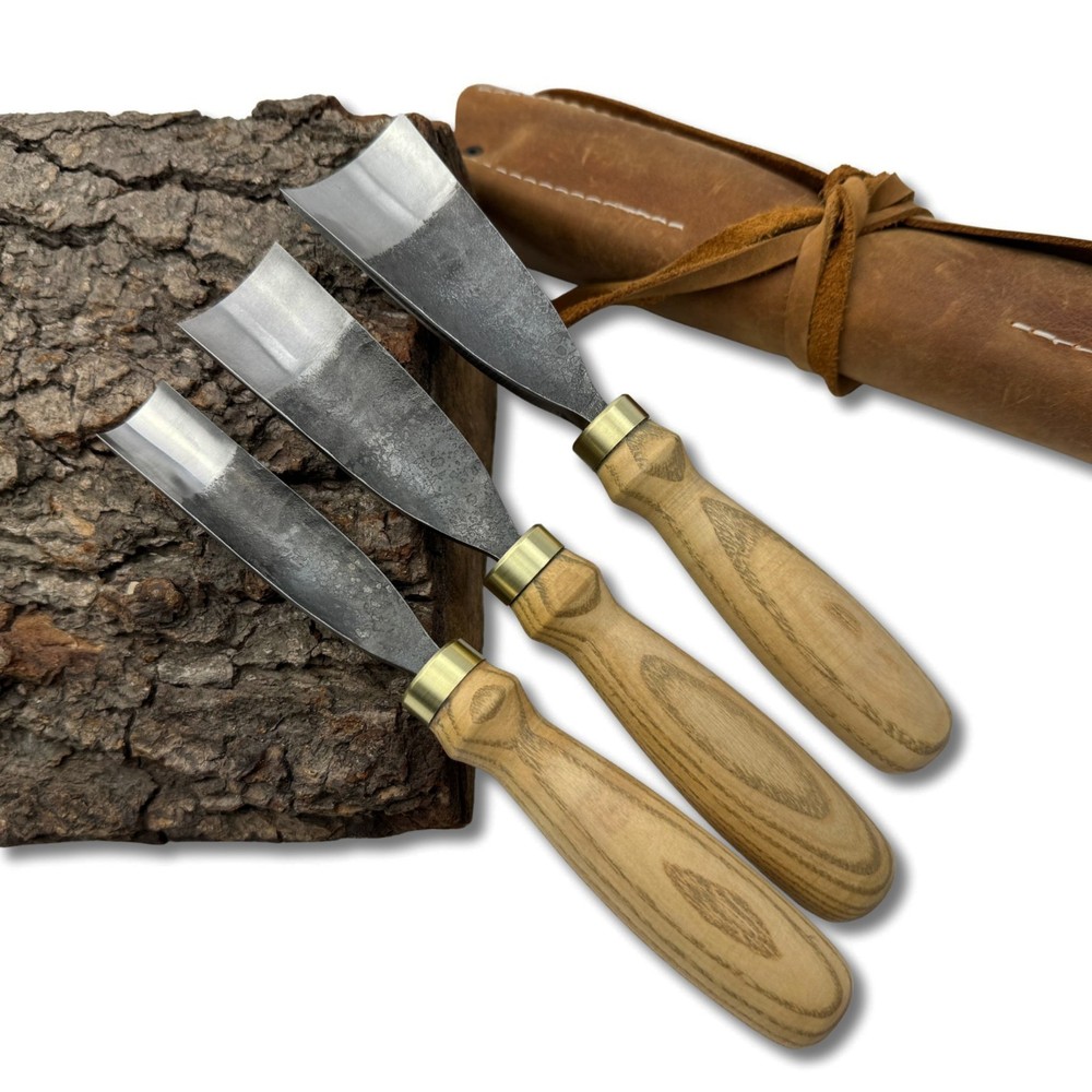 Wood Carving Gouges – Hand-Forged 52100 Steel Blades, Ash Handles, Custom Sizes