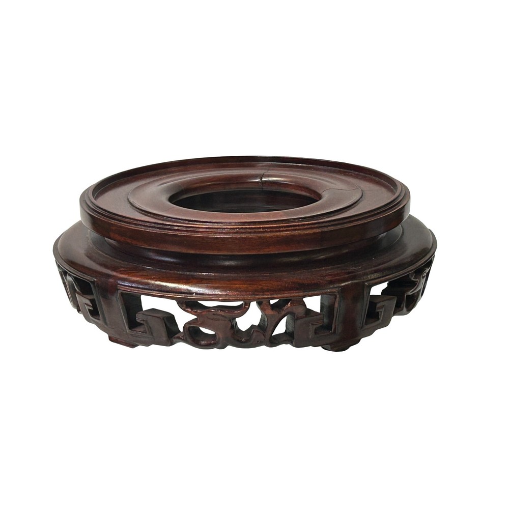 7.25" Brown Wood Round Dragon Pattern Display Stand Riser st1037