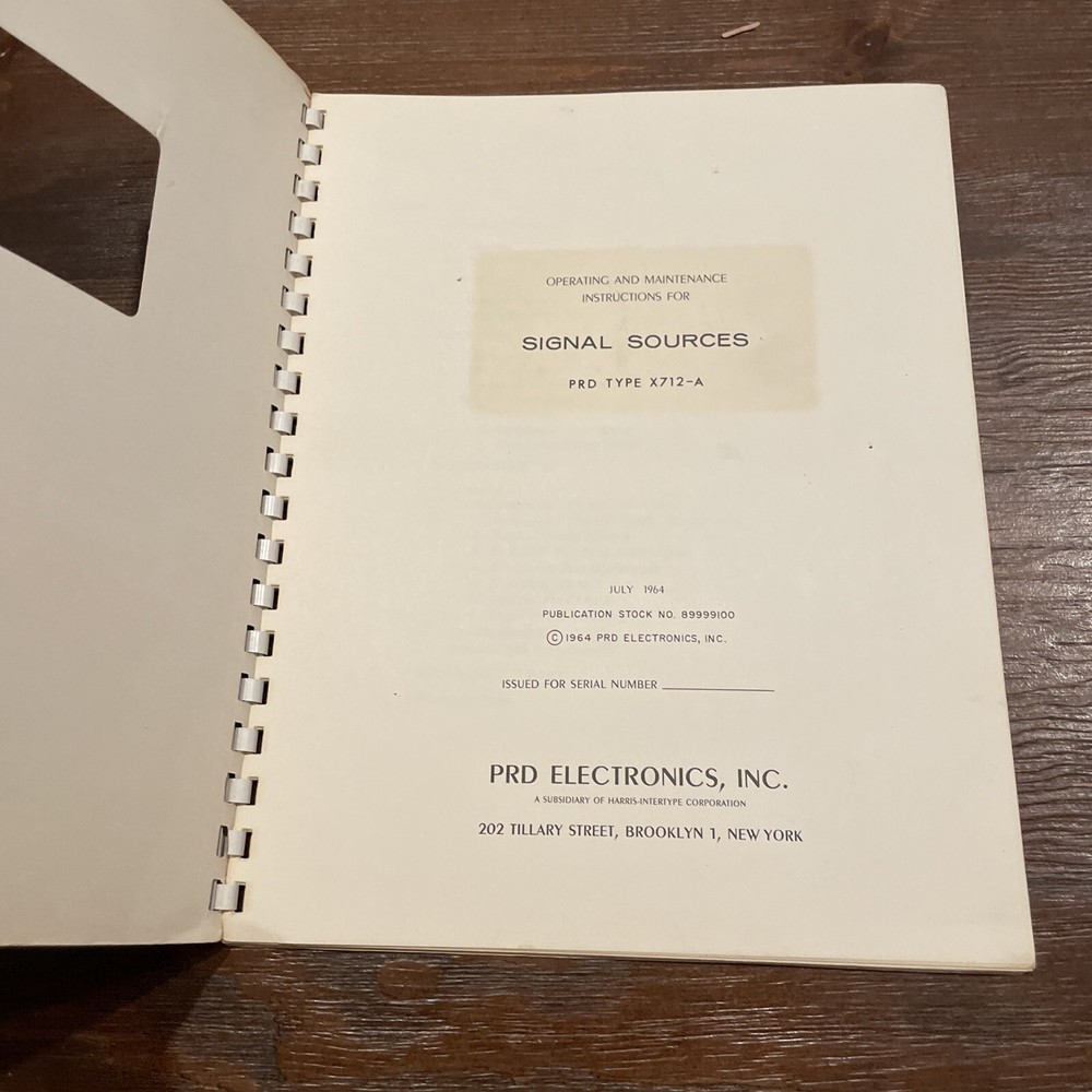 PRD Electronics Type X712-A Signal Sources Operating Instructions 1964