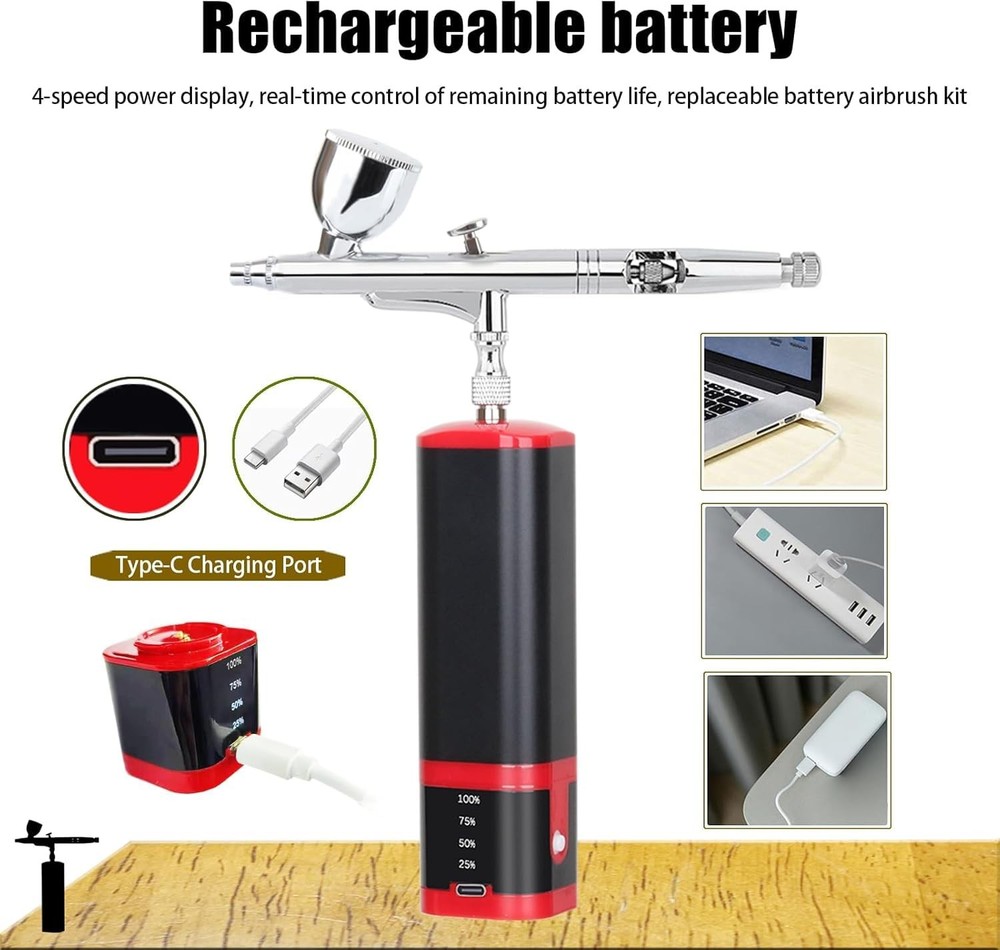 Portable Upgraded Dual-Action extra battery Airbrush kit with compressor-repl...