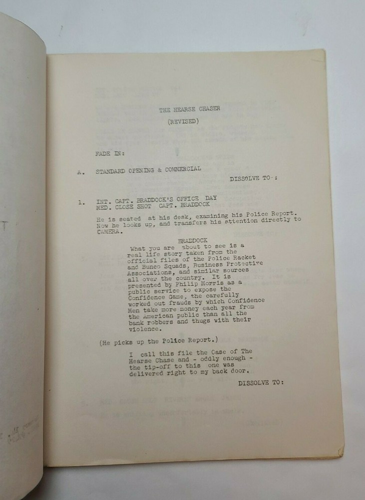 RACKET SQUAD / Jerome S. Gottler 1952 TV Script, Reed Hadley "The Hearse Chaser"