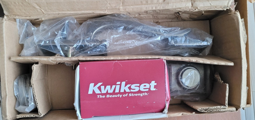 Kwikset Ashfield Rustic Pewter Front Double Door Handle Lock Dummy Complete Set