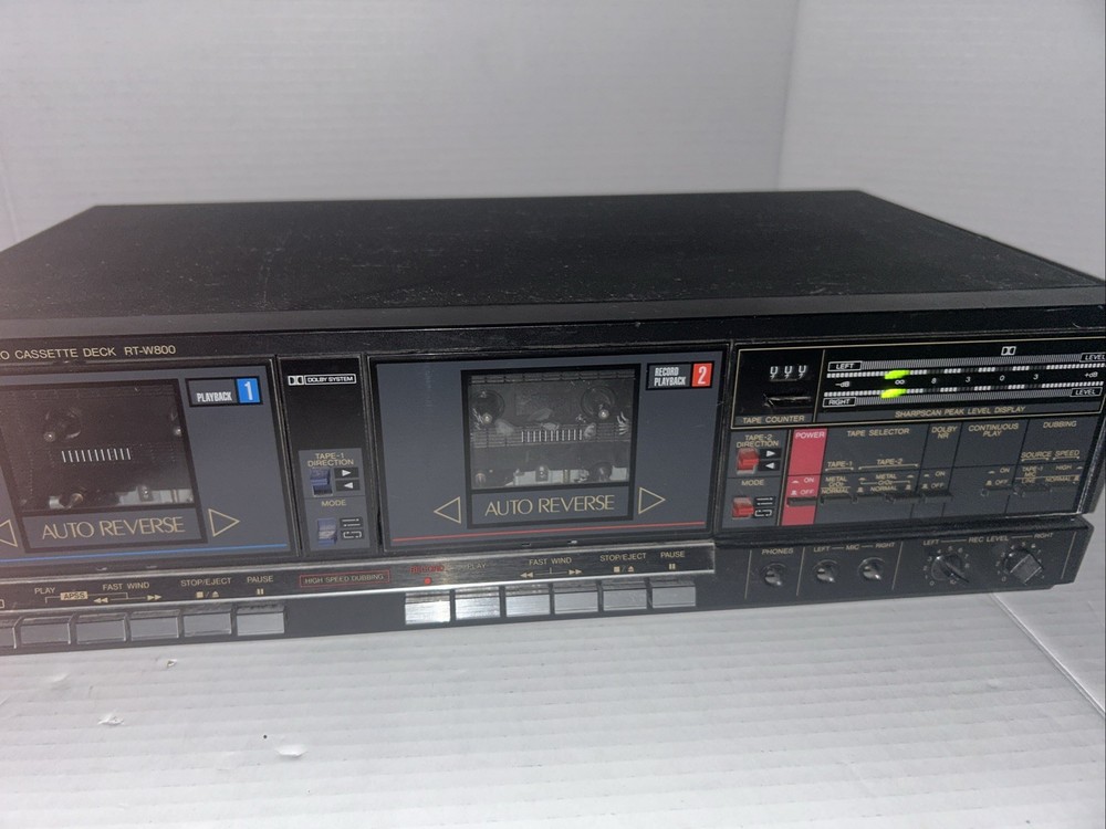 SHARP RT-W800 Black Stereo Cassette Deck Used Powers On Door 1 Doesn’t Open