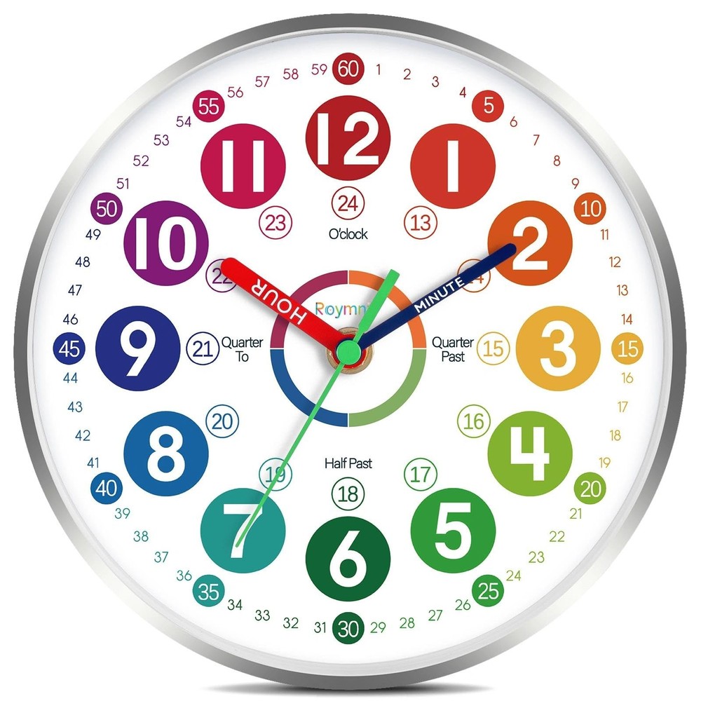 Roymnie Wall Clock for Kids Learning - Teaching Time 8 Inch, B_multicoloured
