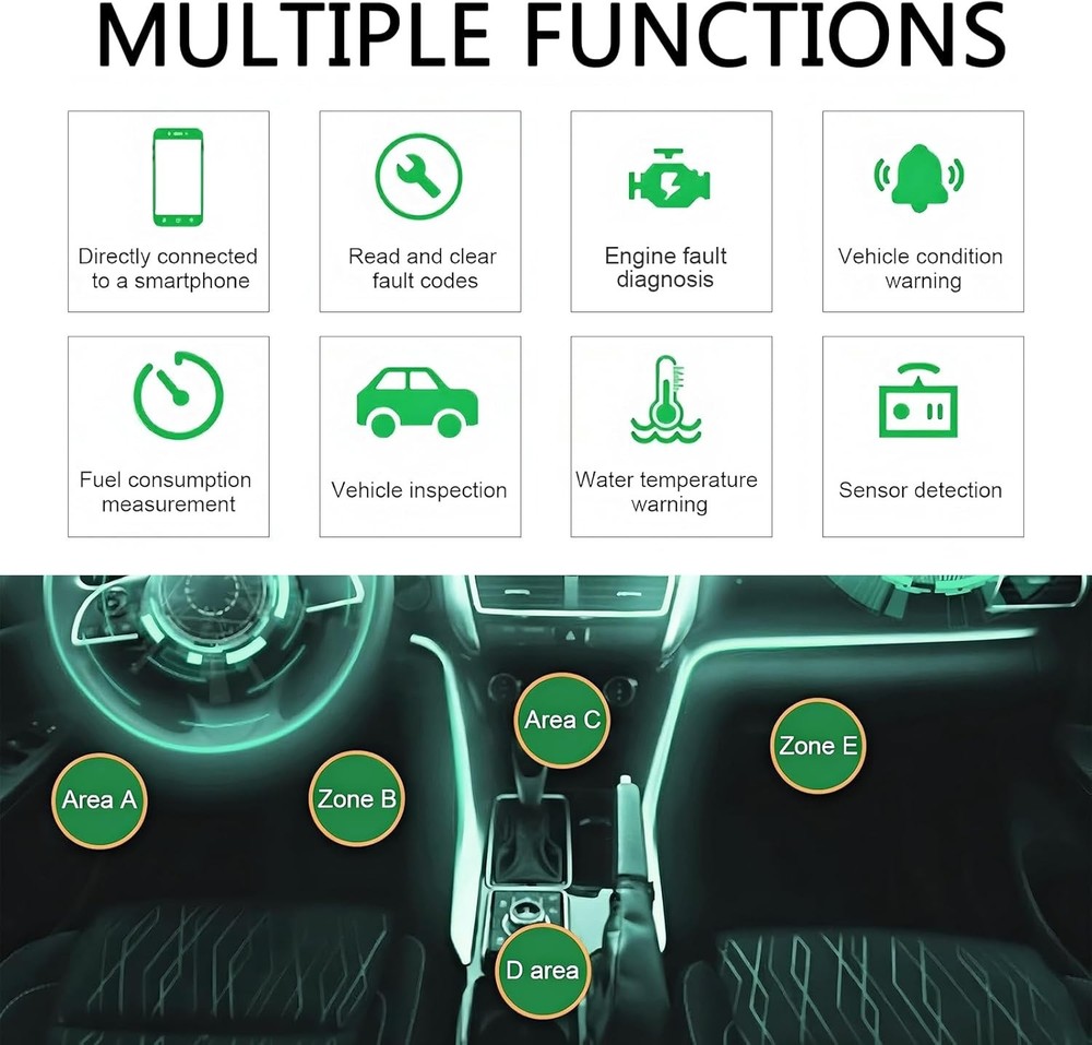 Car OBD2 Bluetooth Diagnostic Tool, Wireless Reset and Clear Fault Codes Device,