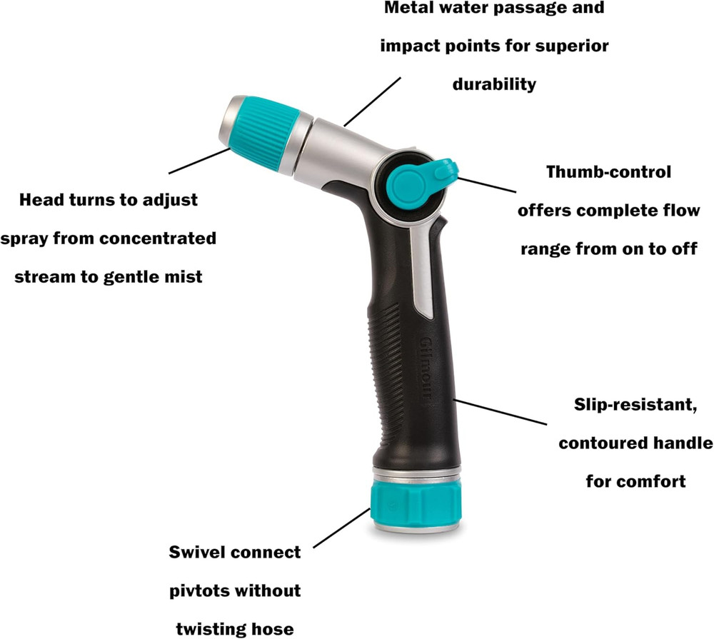 Medium Duty Thumb Control Garden Hose Nozzle with Adjustable Spray Pattern, Wate