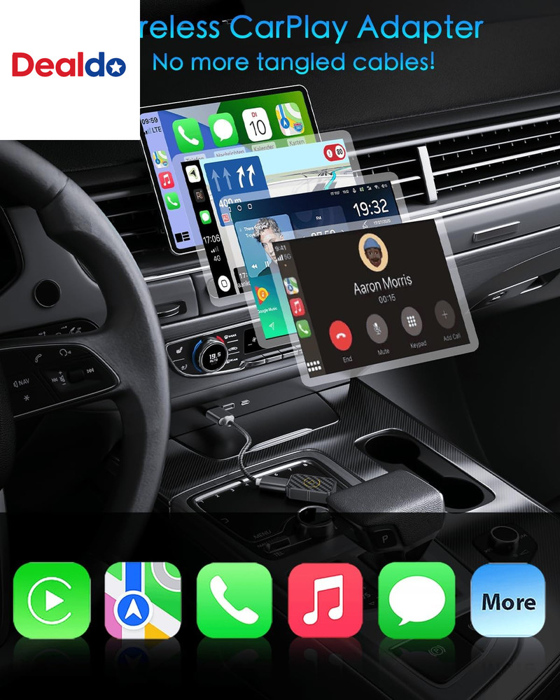 Mini Wireless Carplay Adapter for Apple, Plug & Play Low Latency Converts Wired