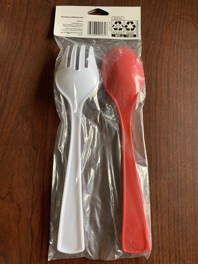 Large Serving Fork & Spoon Set Red & White Patriotic 2 Piece Set