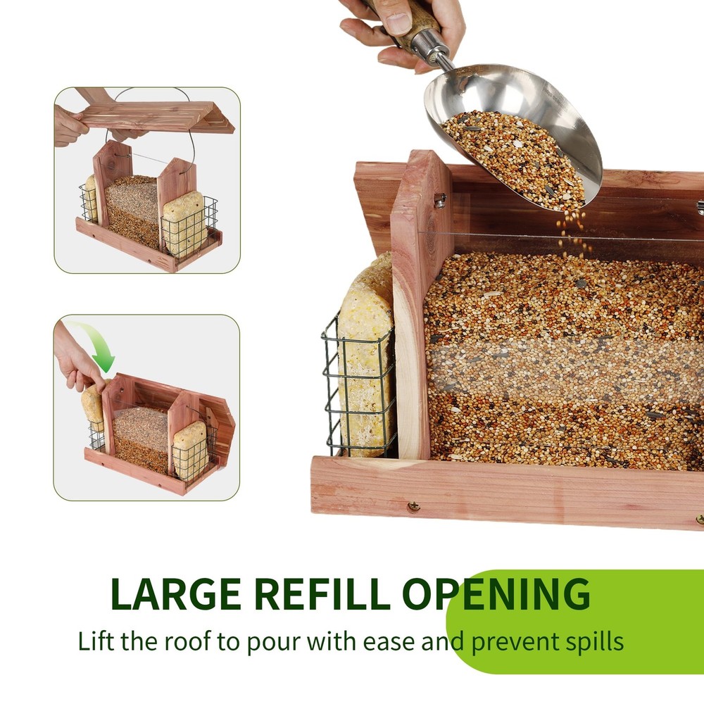 Solution4Patio US Cedar Hopper Bird Feeder for Outdoors Hanging, Multicolor