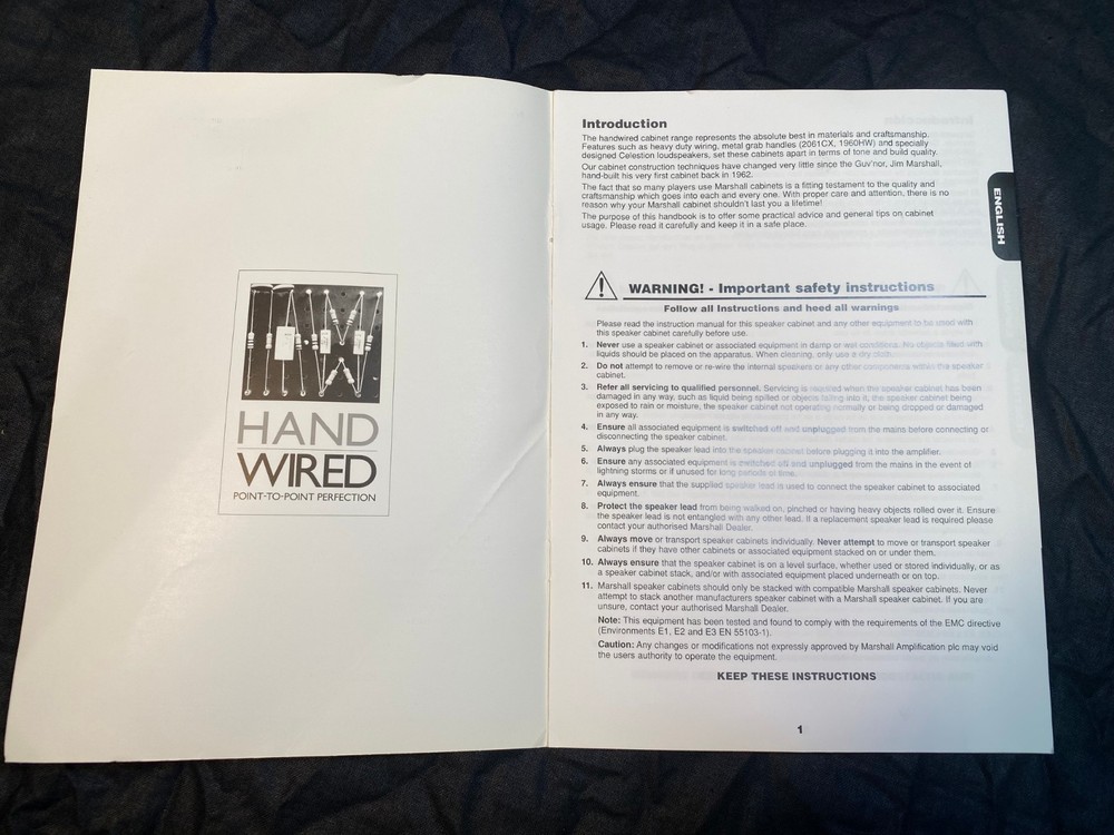 Marshall Amplification Handwired Cabinets Owner's Manual