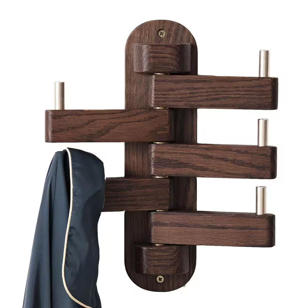 Walnut Wood Wall Mount Coat Rack with Hooks