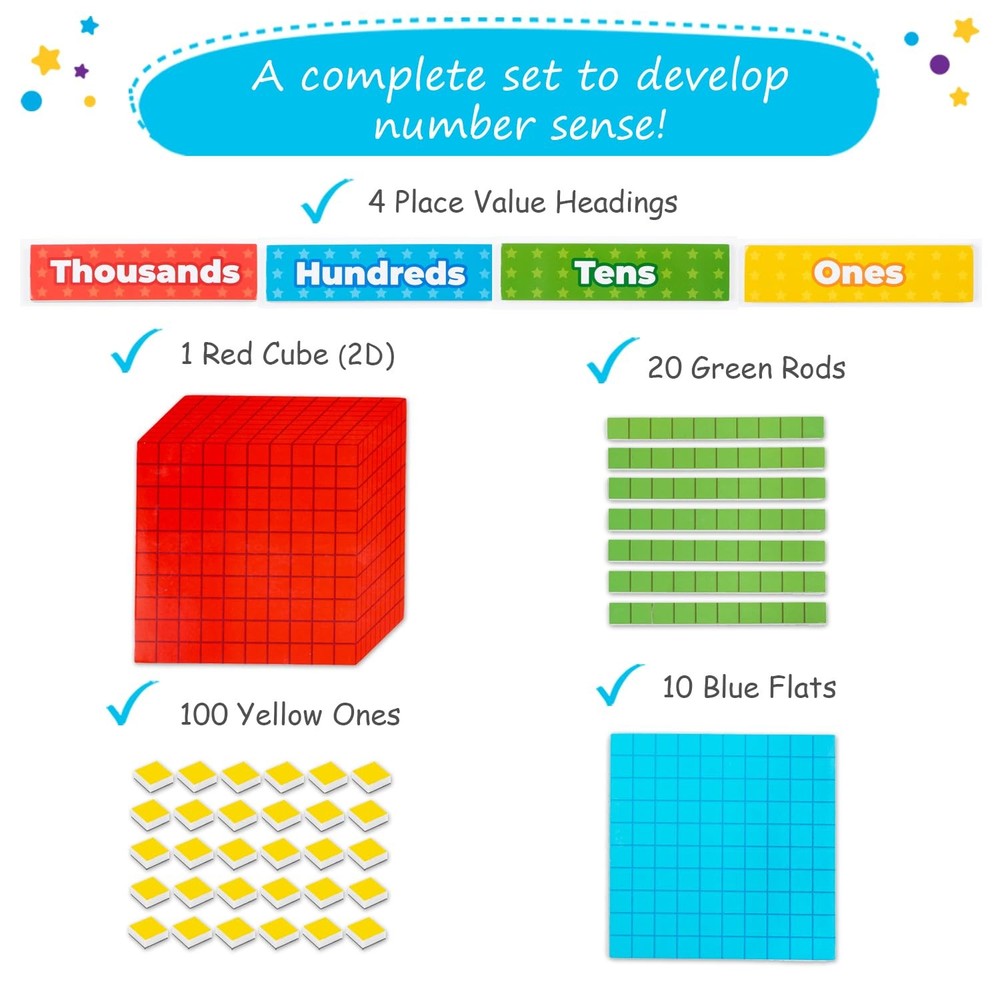 Simply Magic 131+4pc Jumbo Magnetic Base Ten Blocks for Math Learning