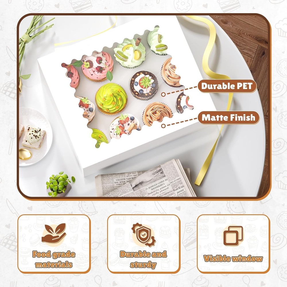 4 Pack Cupcake Boxes, Hold 12 Standard Cupcakes, Cupcake Containers with Wind...