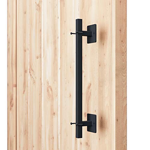 12” Antique Rustic Handmade Barn Door Handle, Black Flush Square Base Handle