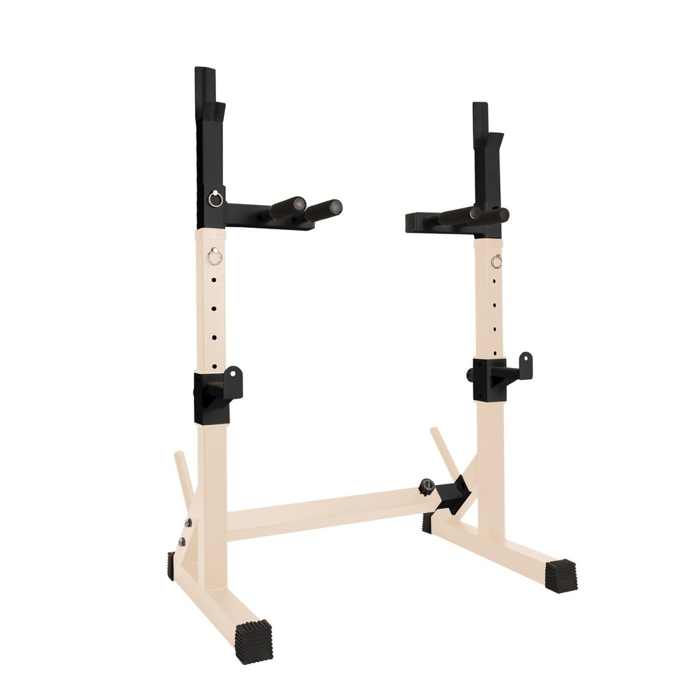 Barbell Rack Stand with Dip Bar Attachment - Multifunctional Adjustable Squat...