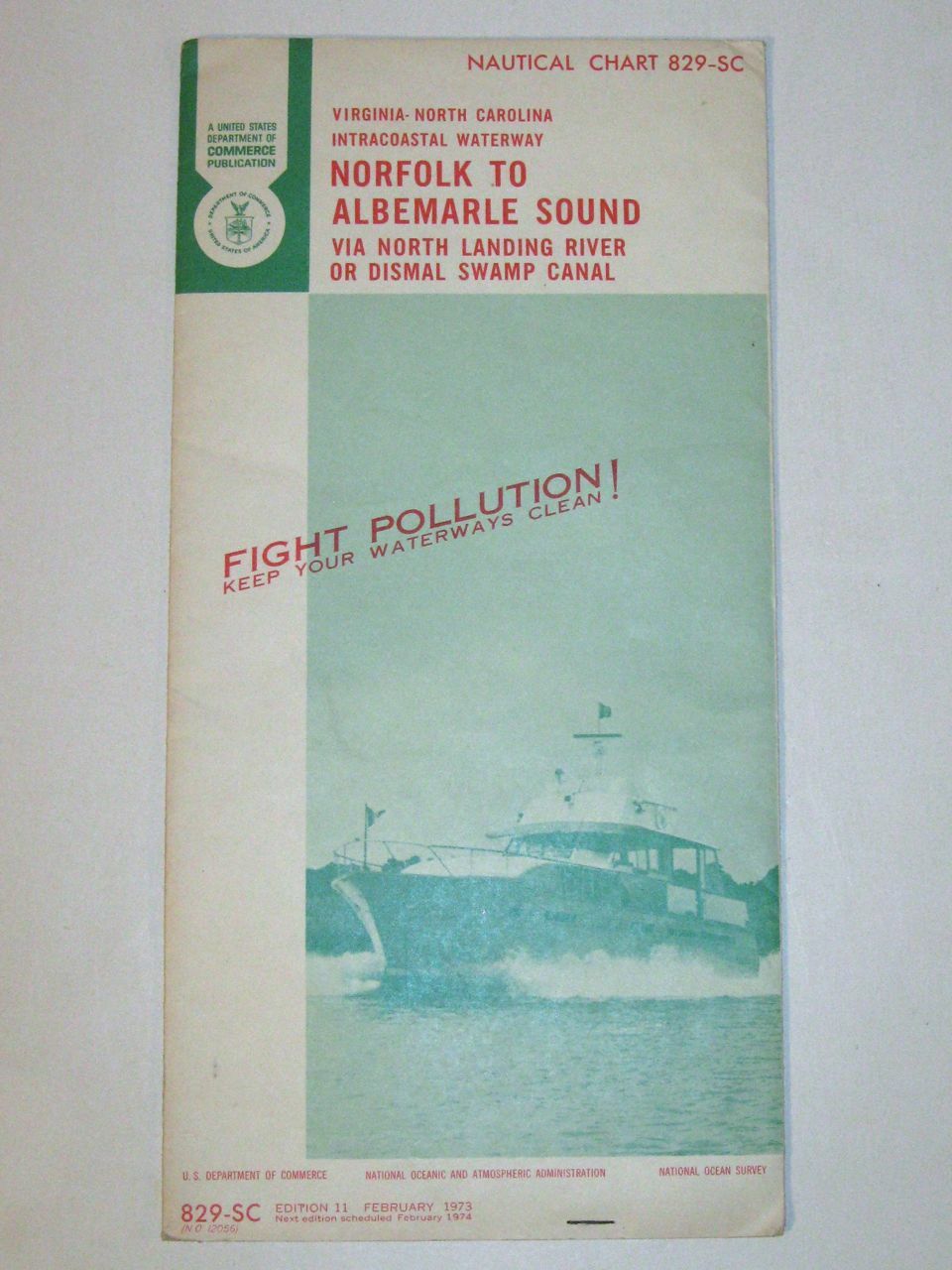 Vintage 1973 Nautical Chart 829-SC NORFOLK to ALBEMARLE Sound VA-NC!
