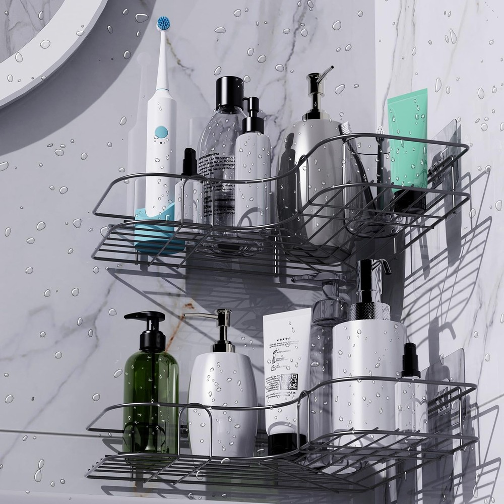 Moonlit Pond Corner Shower Caddy, 2 Pack Adhesive Black