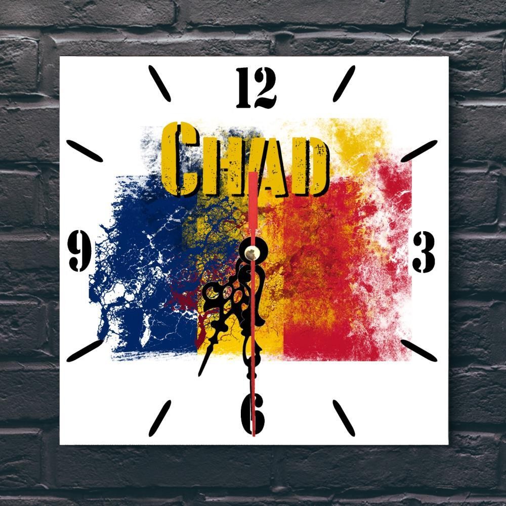 Chad Flag Wall clock patriots CERAMIC Tile Watch Support Décor