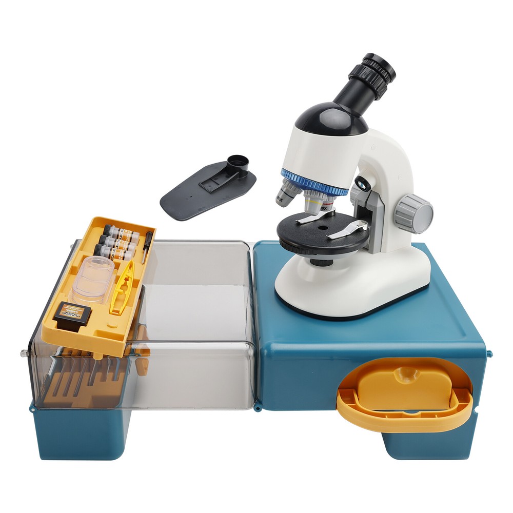 Rotating Microscope LED 100X-1200X Magnification Science Toys Kit For Kid White.