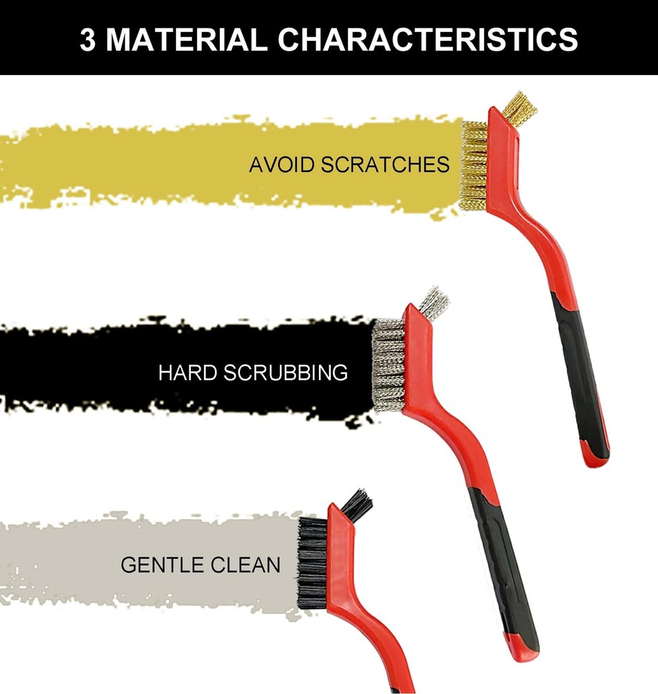 Rust Remover Brass Brush, 3 Pack Small Wire Brushes for Cleaning, Red