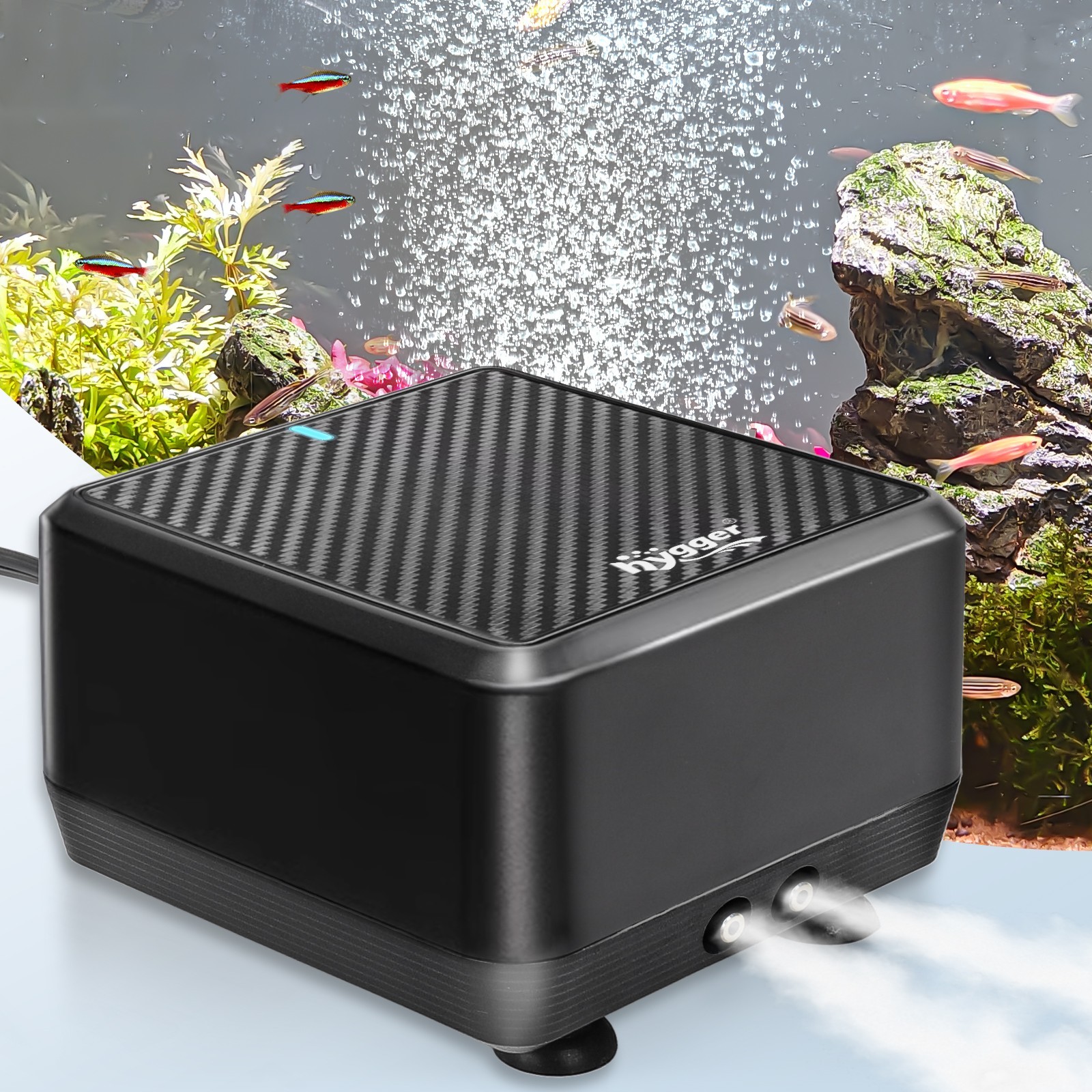 hygger Up to 600 Gal Silent Air Pump Dual Outlet Adjustable 5W/10W for Fish Tank