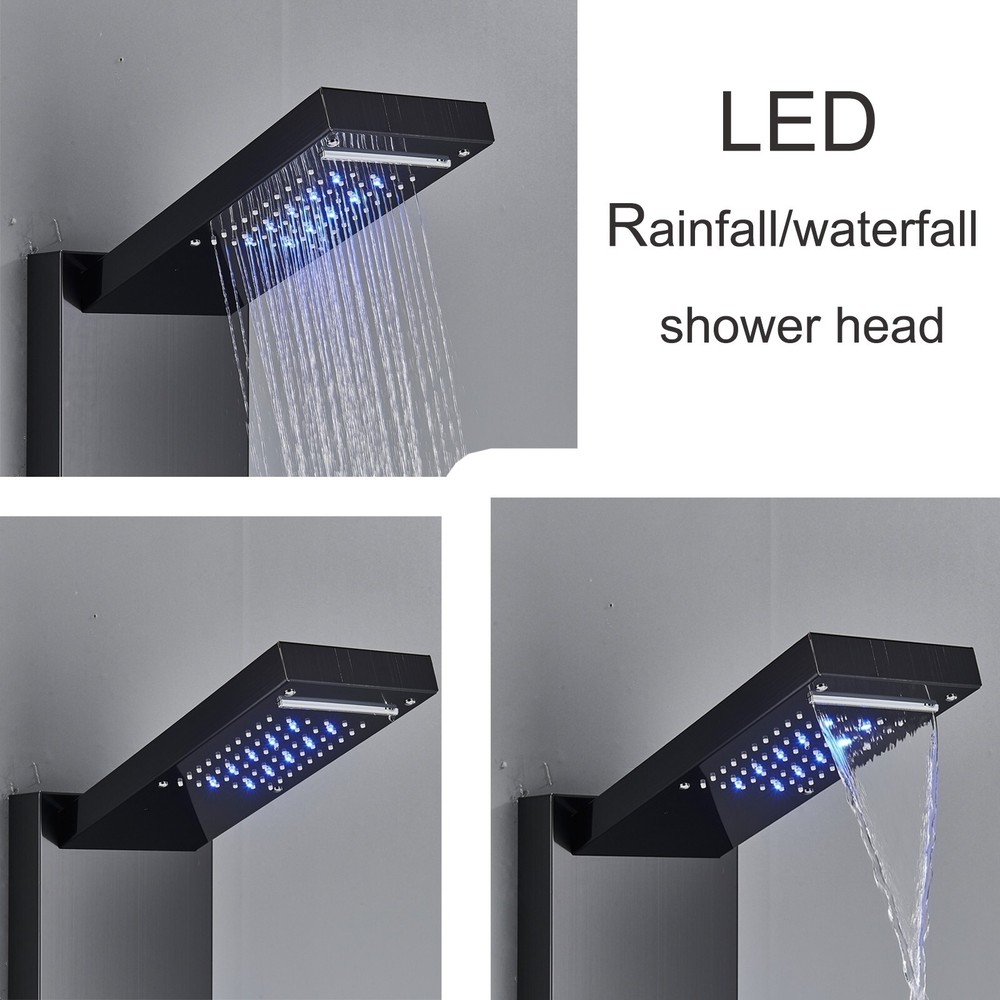 LED Rainfall Waterfall Shower Panel Tower System Massage Jet W/Hand Shower