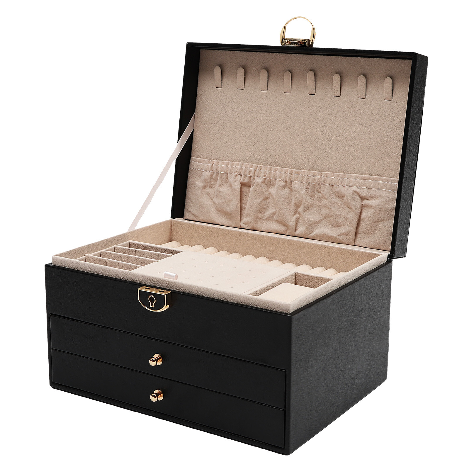 3-Layer Lockable Jewelry Box Organizer with Velveteen Lining