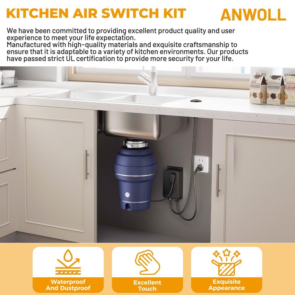 Air Activated Sinktop Switch Push Button for Garbage Disposal, Matte Black with