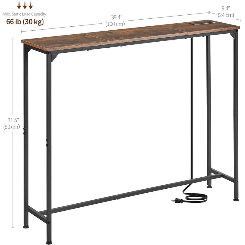 Narrow Console Table W/ Outlets USB Type-C Charging Slim Sofa Entryway Storage