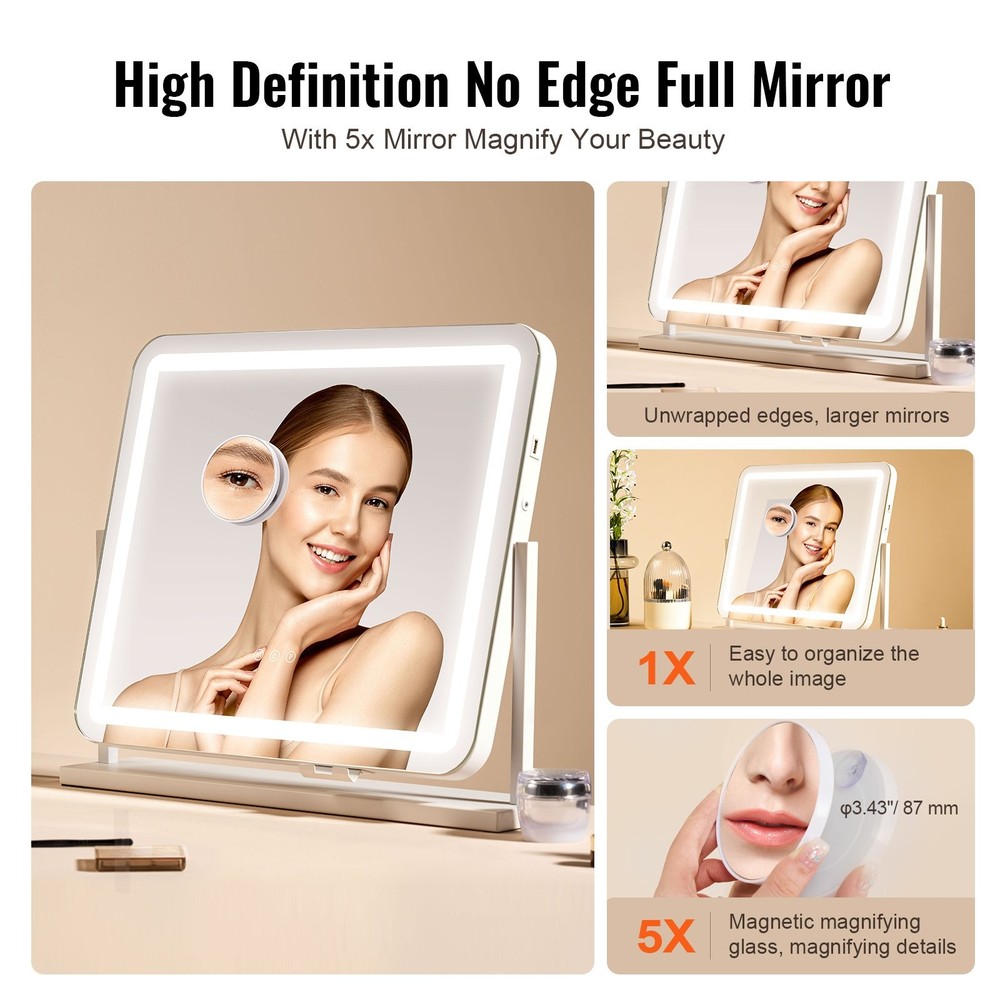 Vanity Mirror with Lights, Three Color Lighting Modes, Lighted Makeup LED Mirror