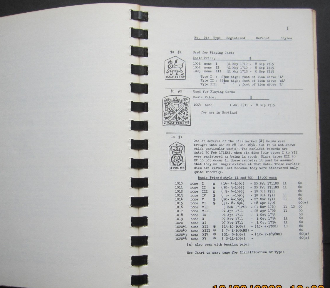 Impressed duty stamps of Great Britain. Fiscal Stamp Catalogue 1981. rare book