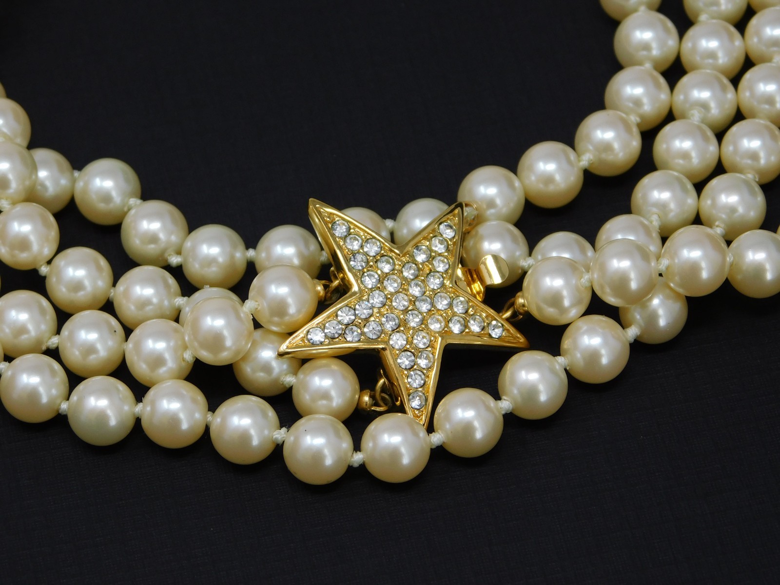 Vintage JOAN RIVERS Multi Strand Simulated Pearl Pave Star Necklace