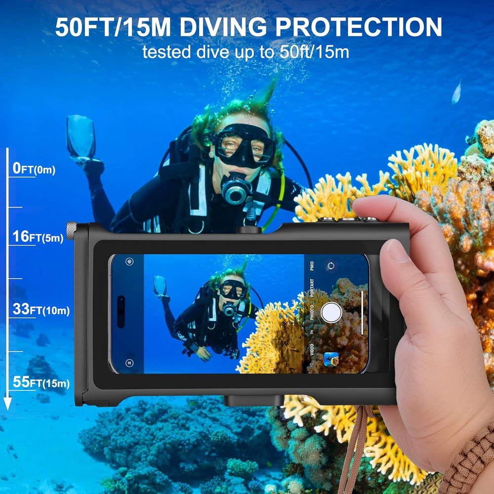 Universal Underwater Diving Phone Case with Bluetooth Controller, IP68 50FT Wate