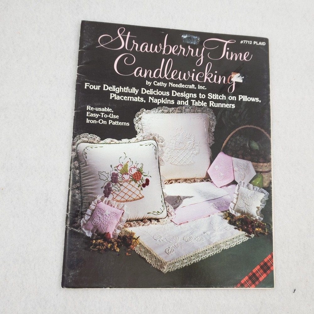 2 Vintage Candlewicking Craft Booklets Lot Needlework Patterns Shells Strawberry