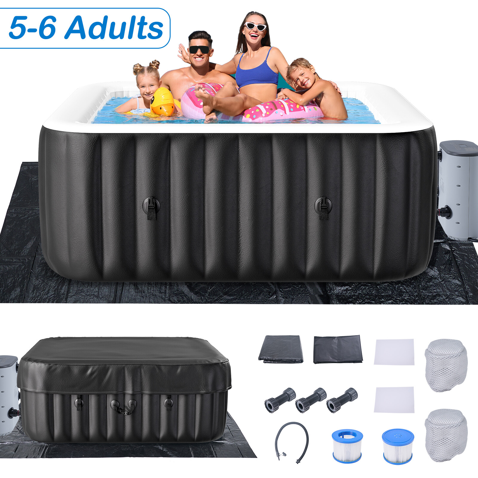 SLSY 6 Person Inflatable Hot Tub Portable Outdoor Spa with 130 Bubble JetsFilter