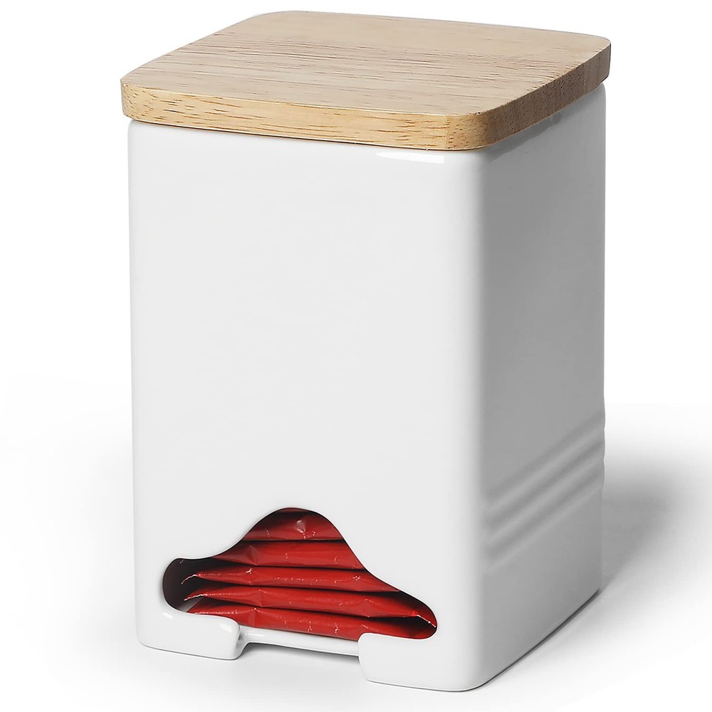 Ceramic Tea Bag Storage Organizer Caddy Holder With Lid white