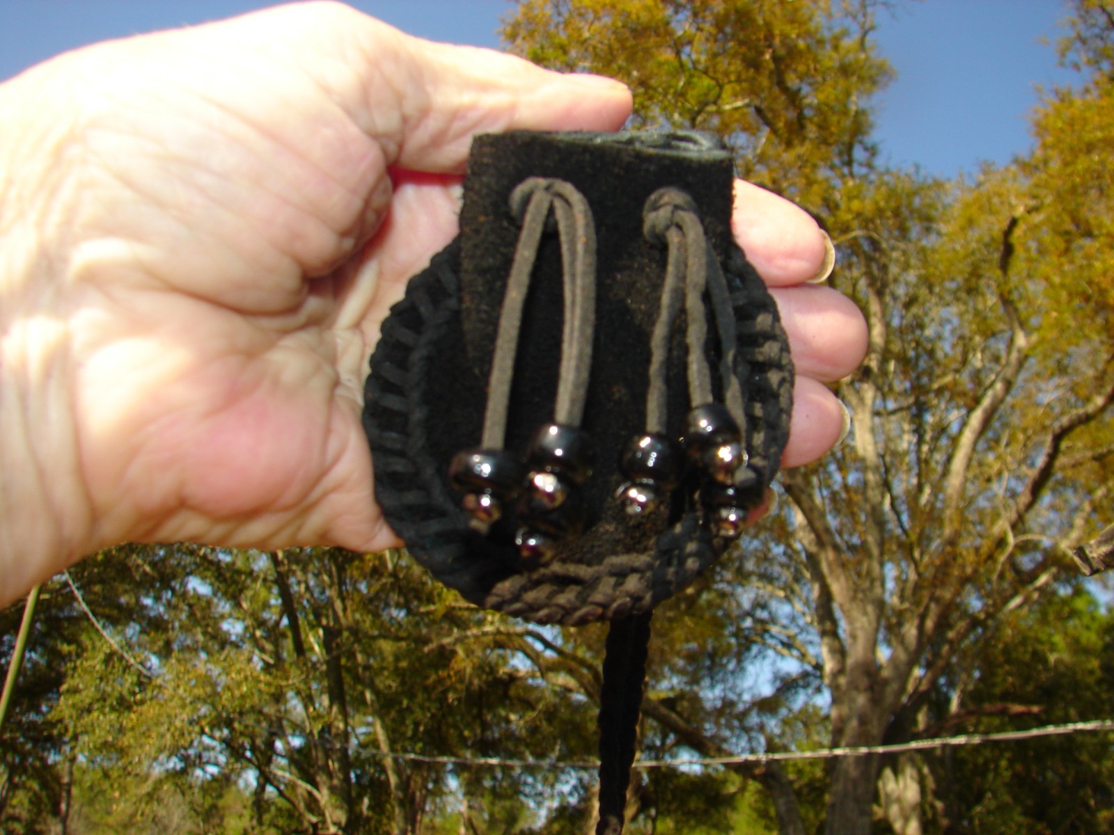 Buffalo Leather Medicine Bag, Handcrafted, Native American Necklace Pouch, 3"