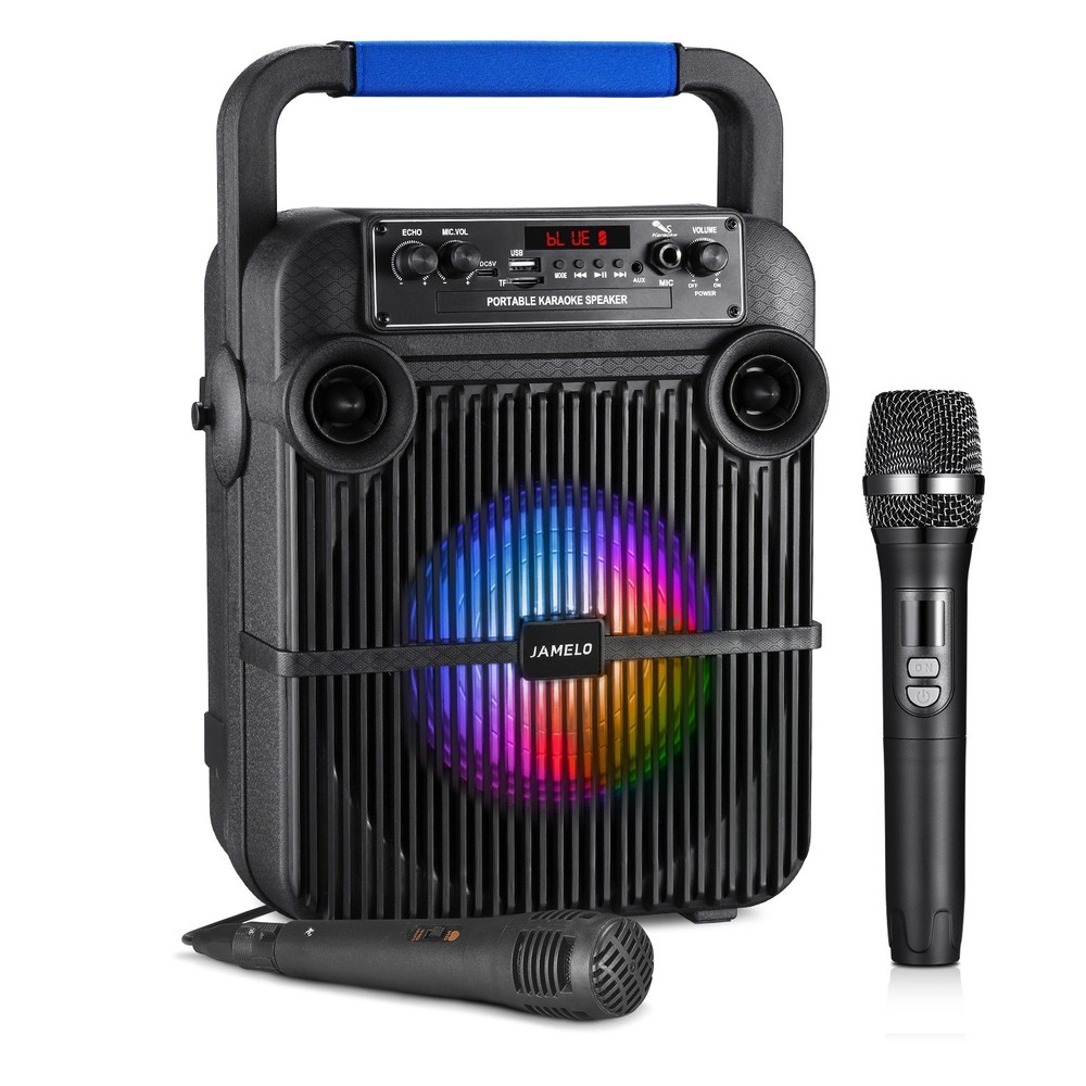 JAMELO Bluetooth Speaker Karaoke Machine with 1 Wireless Microphone/1 Wired Mic