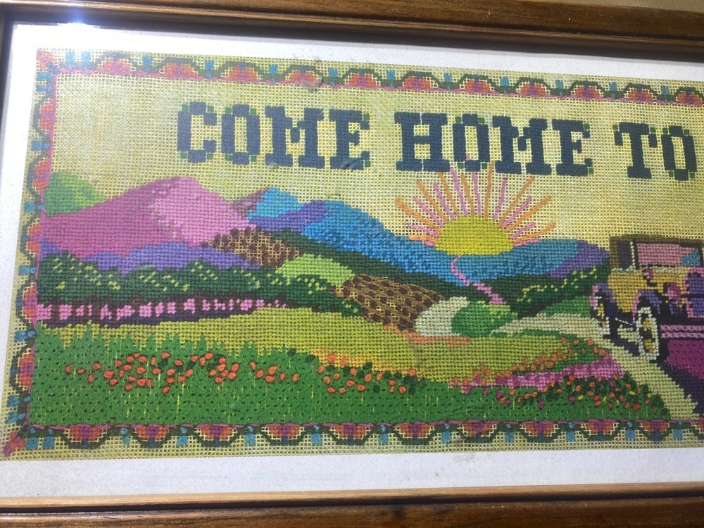 Vintage Needlepoint "Come Home To Ford" - Framed