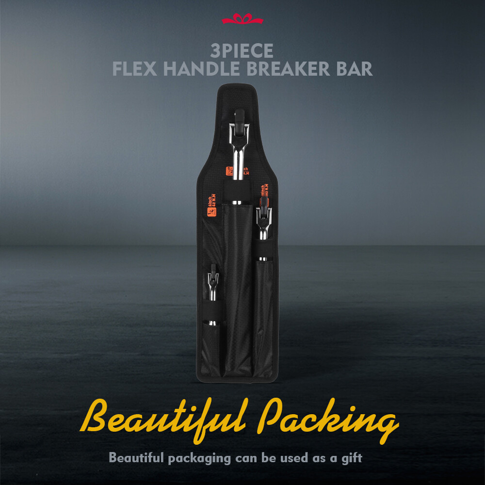 Breaker Bars Set 3PC 1/4" 3/8'' 1/2'' Dr 180° Rotatable Head 6" 10" 15" Length