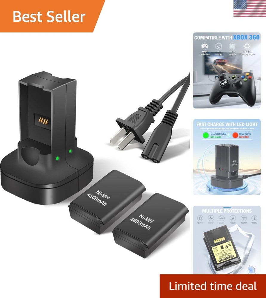 Dual Charging Station & 2Pack 4800mAh Rechargeable Xbox 360 Battery Solution
