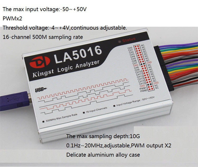 LA5016 USB Logic Analyzer 500M max sample 16 Channels 10B samples PWM Output