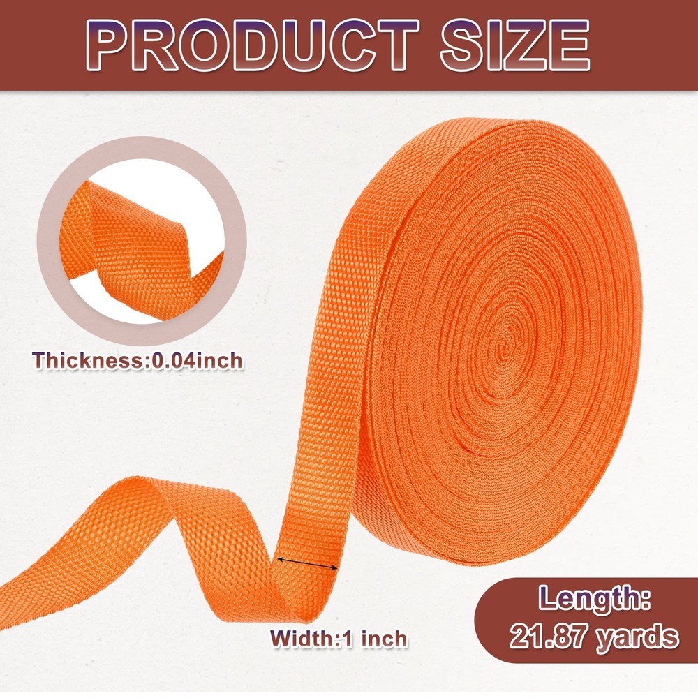 Nylon Webbing Strap, 22 Yards x 1" Polypropylene Flat Webbing Strap (Orange)