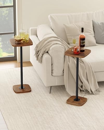 Small Side Table, Drink Table for Small Spaces, Square 1 Rustic Brown + Black
