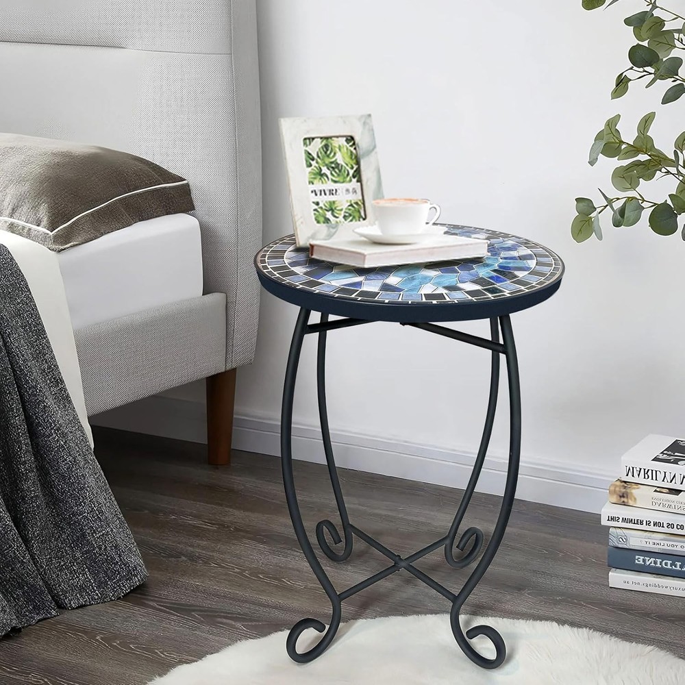 Compact & Elegant Ceramic Outdoor Side Table - Easy Assembly, 12-Inch