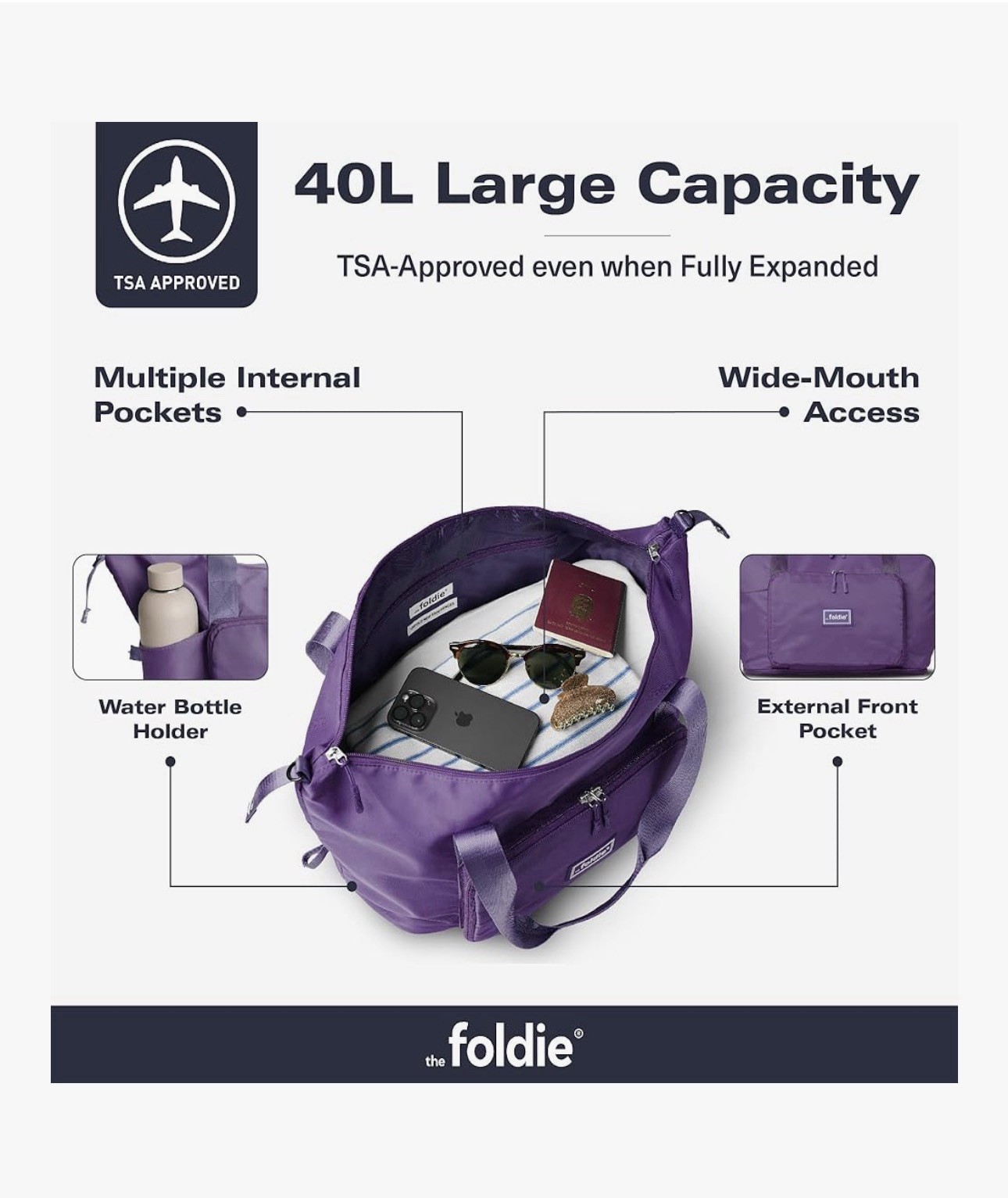 The Foldie® 4.0 Travel Duffle - Water Resistant - Expandable Bottom - Purple