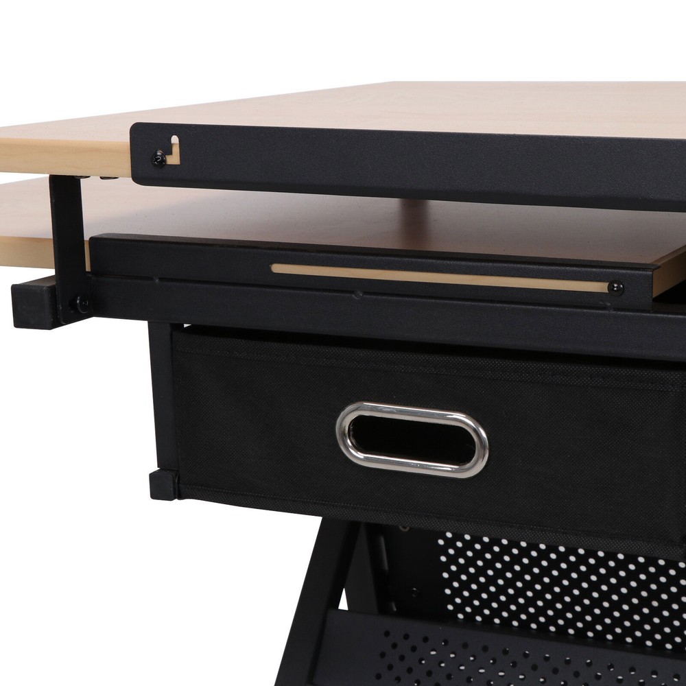 Craft Drawing Table Tiltable Tabletop with Stool & 2 Drawers Adjustable Drafting
